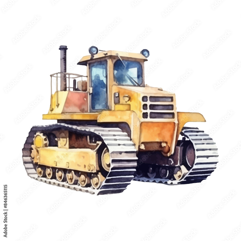watercolor Bulldozer isolated white background