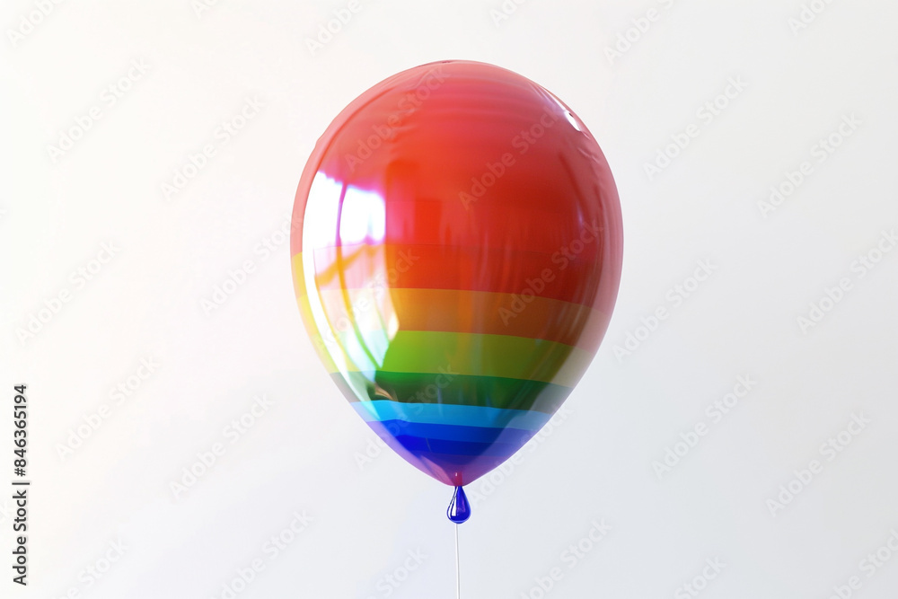 Fototapeta premium A balloon with a rainbow gradient, smoothly transitioning through all colors, floating against a white background.