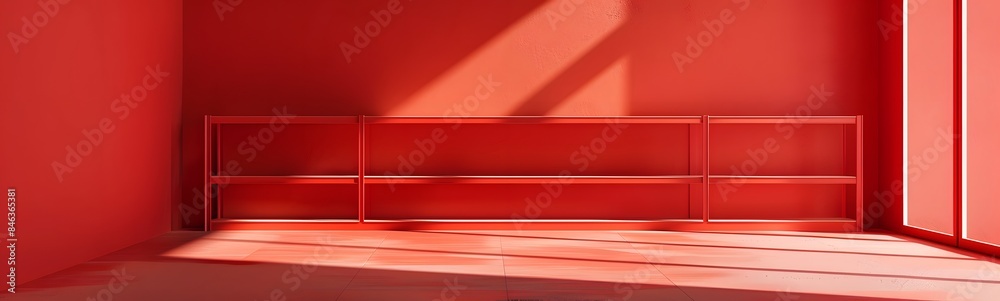 Pedestal of platform display with modern stand podium on red room background. Blank Exhibition stage backdrop or empty product shelf. 3D rendering Pedestal of platform display with modern stand podium on red room background. Blank Exhibition stage backdrop or empty product shelf. 3D rendering