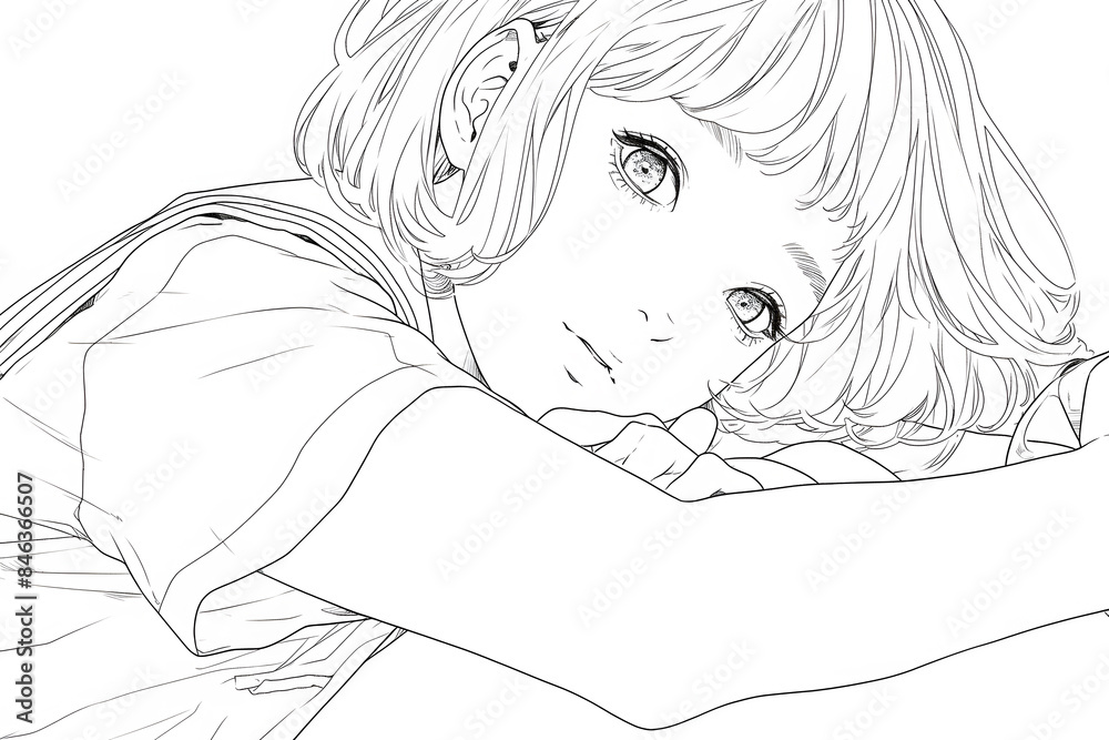 Intimate Manga Style Portrait of a Young Girl Resting Her Head Intimate Manga Style Portrait of a Young Girl Resting Her Head