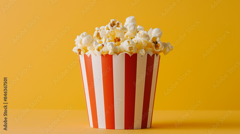 Bucket of popcorn on yellow background