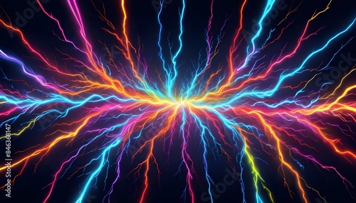 Multi colored electric spark lightening background multi color copy space abstract electrical backdrop, banner poster header design
