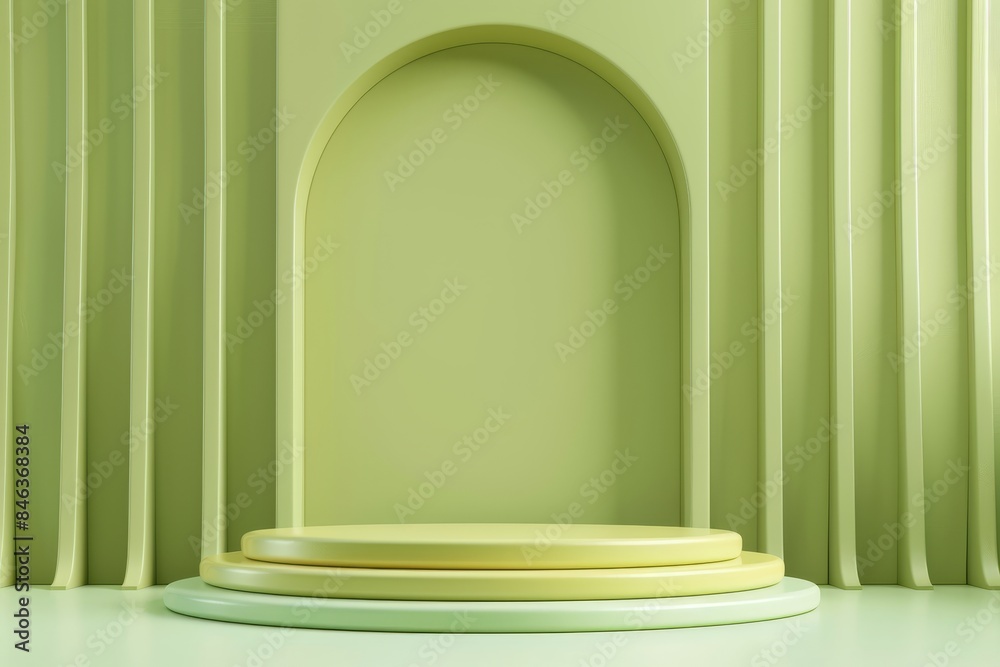 empty podium in the center on green background empty podium in the center on green background