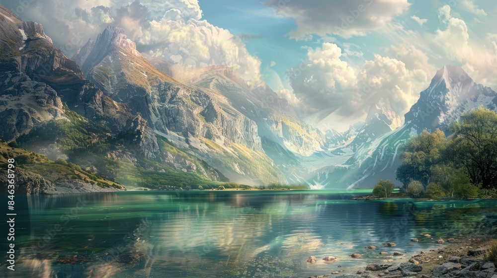 Find peace in nature with this stunning scene of a vast water body surrounded by grand mountains