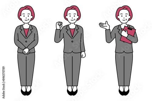 全身の中年のスーツの女性　セット