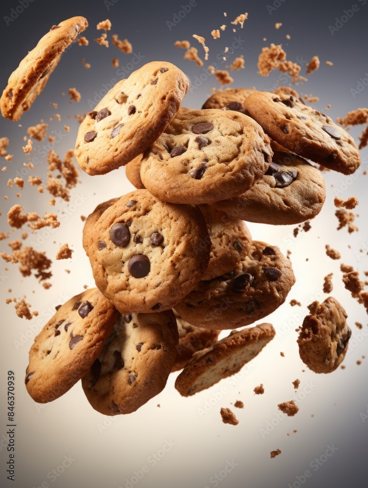 levitation background. oatmeal cookies with crumbs froze in the air during the fall. cooking. levitation background. oatmeal cookies with crumbs froze in the air during the fall. cooking.