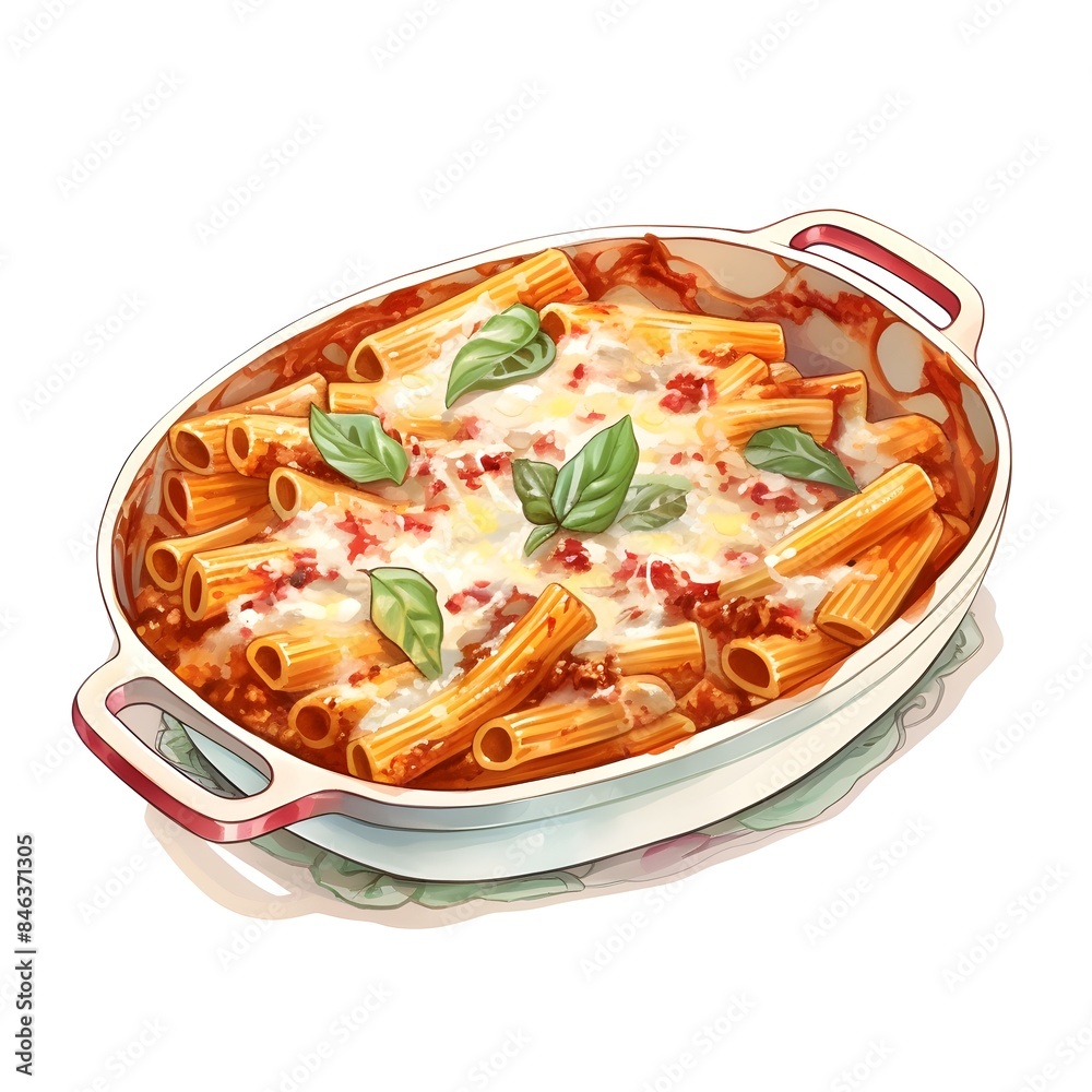 Mouthwatering Ziti Pasta Bake, Featuring a Luscious Tomato and Cheese Casserole with Fresh Basil Accents Mouthwatering Ziti Pasta Bake, Featuring a Luscious Tomato and Cheese Casserole with Fresh Basil Accents