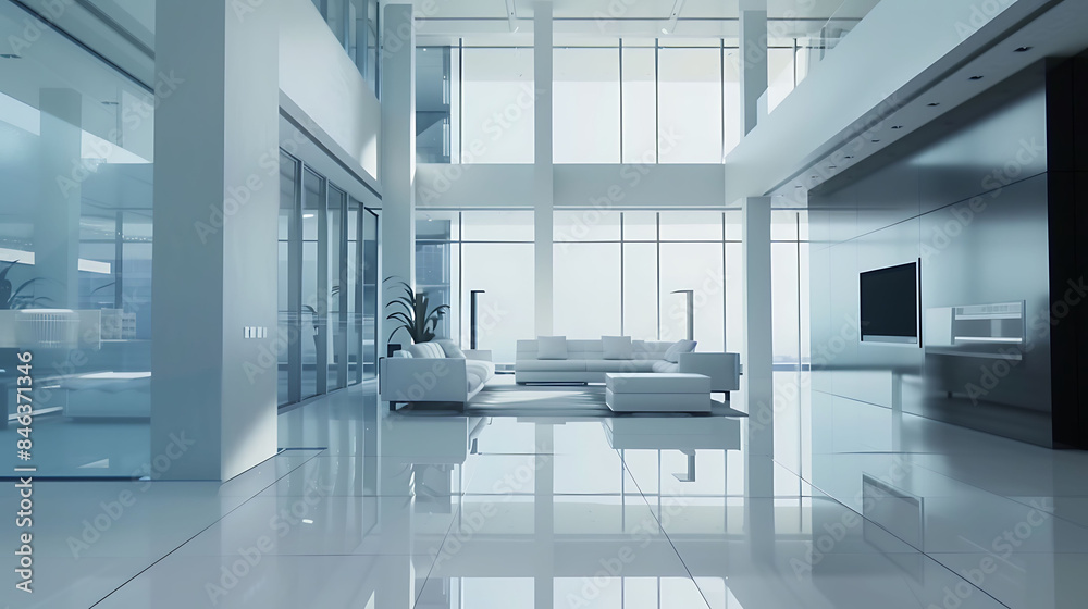 Fototapeta premium A sleek interior design featuring clean lines and contemporary furnishings, captured in high-definition