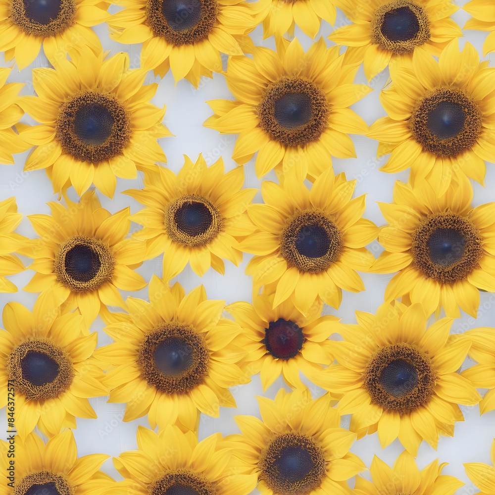 Sunflower heads beam in a sunny pattern. Seamless pattern. Sunflower heads beam in a sunny pattern. Seamless pattern.