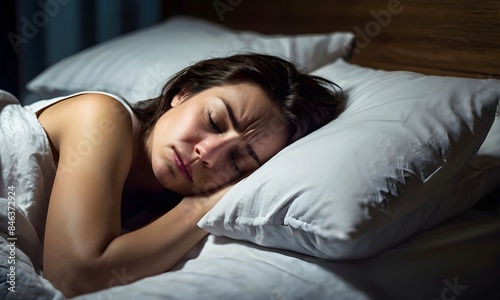 Woman on bed trying to sleep at late night, people suffer from insomnia -  Sleeping difficulty which means having trouble sleeping at night