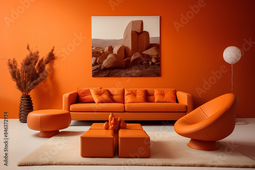 minimalist room in shades of orange