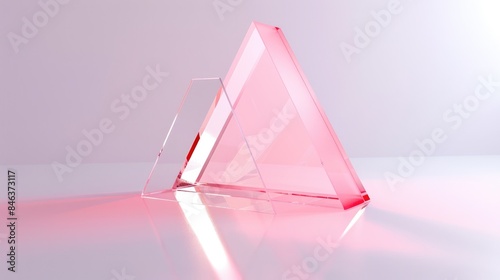 pink glass triangle in the style of an icon, white background, shiny metalic surface, 3d render