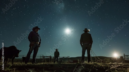 As the moon rises the rodeo heats up with cowboys attempting to wrangle wild bulls under the ling stars. photo