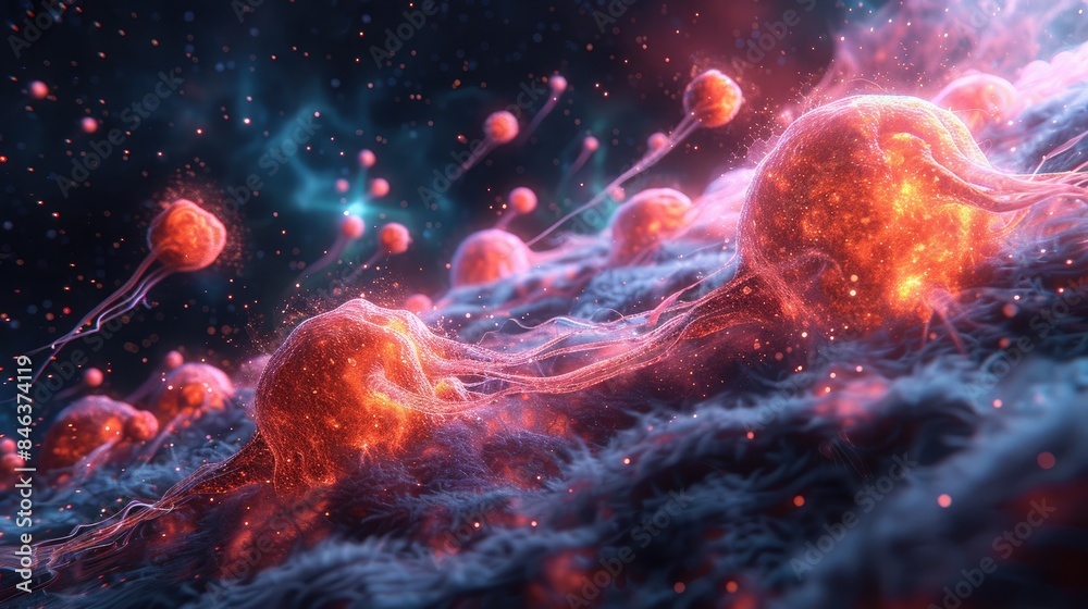 Cancer cells forming a solid tumor mass, with detailed cell structure and environment Cancer cells forming a solid tumor mass, with detailed cell structure and environment