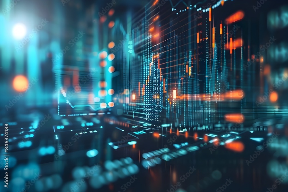 Futuristic digital landscape with data charts and financial analytics for web IoT and trading Futuristic digital landscape with data charts and financial analytics for web IoT and trading