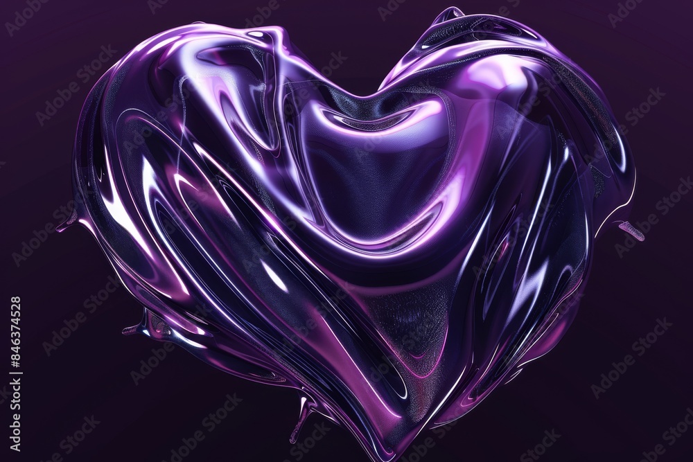 Metallic heart sculpture with smooth curves and reflective surface in dark background Metallic heart sculpture with smooth curves and reflective surface in dark background