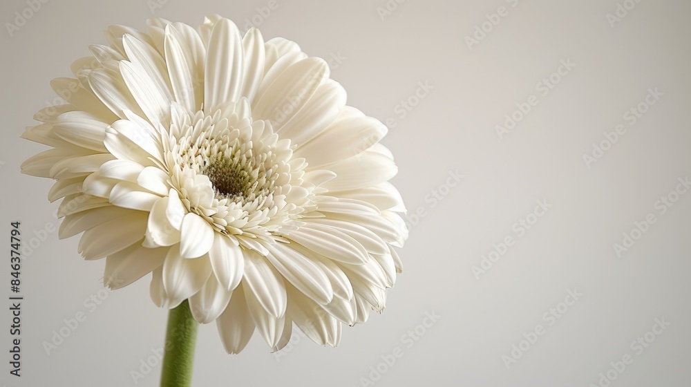 Fototapeta premium A close-up of a white flower against a white background, with the center softly blurred The white bloom's core takes center stage