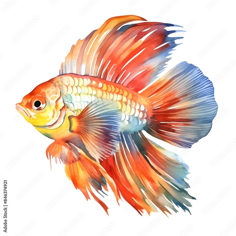 Vibrant Watercolor of Tropical Royal Gramma Fish Against White Background Vibrant Watercolor of Tropical Royal Gramma Fish Against White Background