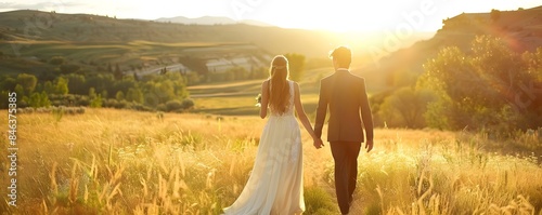 Newlywed Couple Walking Han...