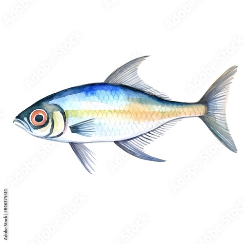 Watercolor of Vibrant Neon Tetra Fish on White