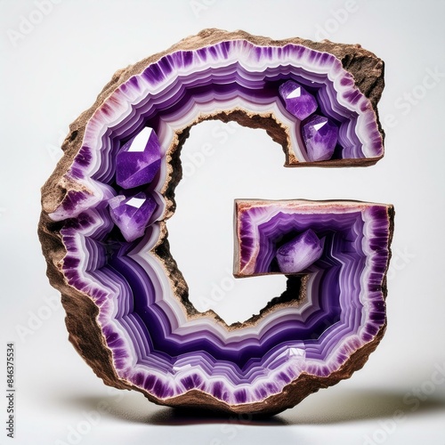 Amethyst crystal geode a white background "G" - amethyst ABC - crystal amethyst geode purple