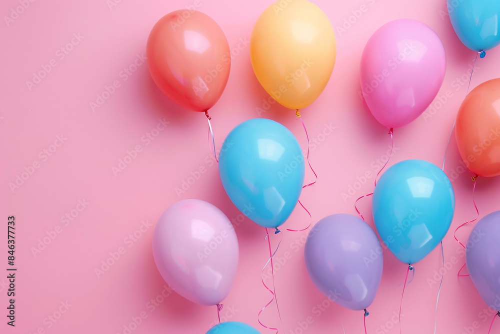 multi colour baloons with pink background multi colour baloons with pink background
