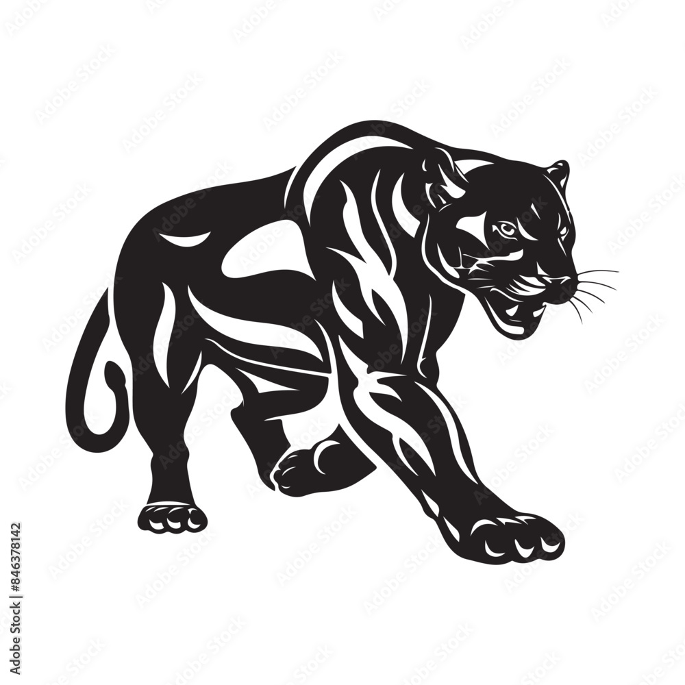Black stylized silhouette of panther. Vector wildcat illustration. Isolated on white background Black stylized silhouette of panther. Vector wildcat illustration. Isolated on white background