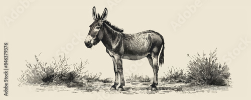 Donkey animal hand drawn engraving. vector simple illustration