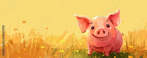Image of a cheerful pig.Farming livestock. vector simple illustration