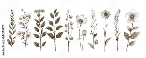 Set botanical hand drawn element. Isolated on a white background. vector illustration