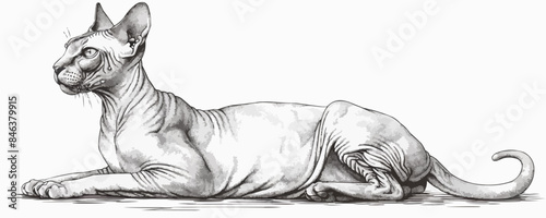 Cat hairless sphinx breed sketch hand drawn engraved style. vector simple illustration