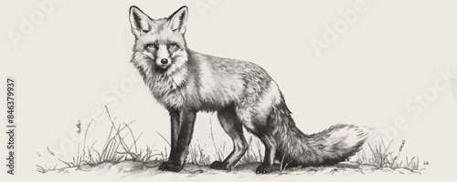 fox Engraving style. Simple pencil drawing. vector simple illustration