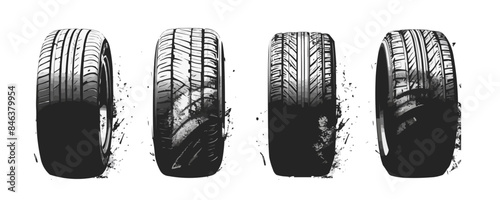 Car tires print, grunge off road wheels marks. Bike or truck wheel protector vector. vector simple illustration