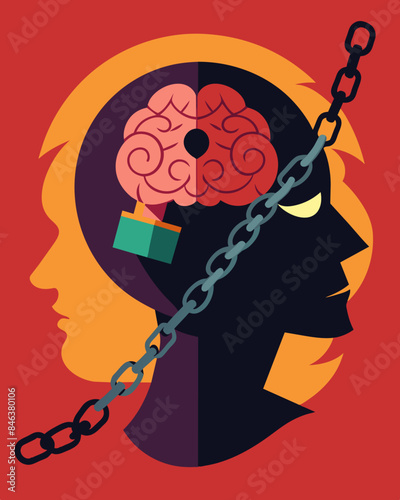 The mind is a prisoner to its own limitations bound by heavy chains and unable to break free.. Vector illustration