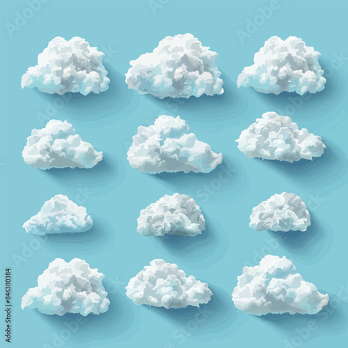 Cloud. Abstract white cloudy set isolated on blue background. Vector flat minimalistic isolated illustration