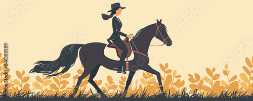 woman in suit riding horse vector flat isolated illustration