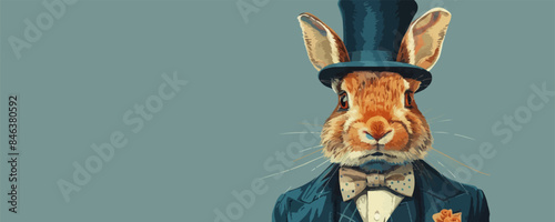 Mr Rabbit in top hat and suit portrait. vector simple illustration