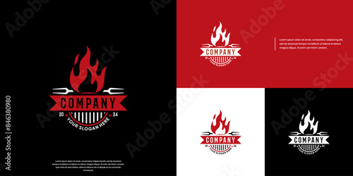 barbecue logo with retro concept, logo design illustration.