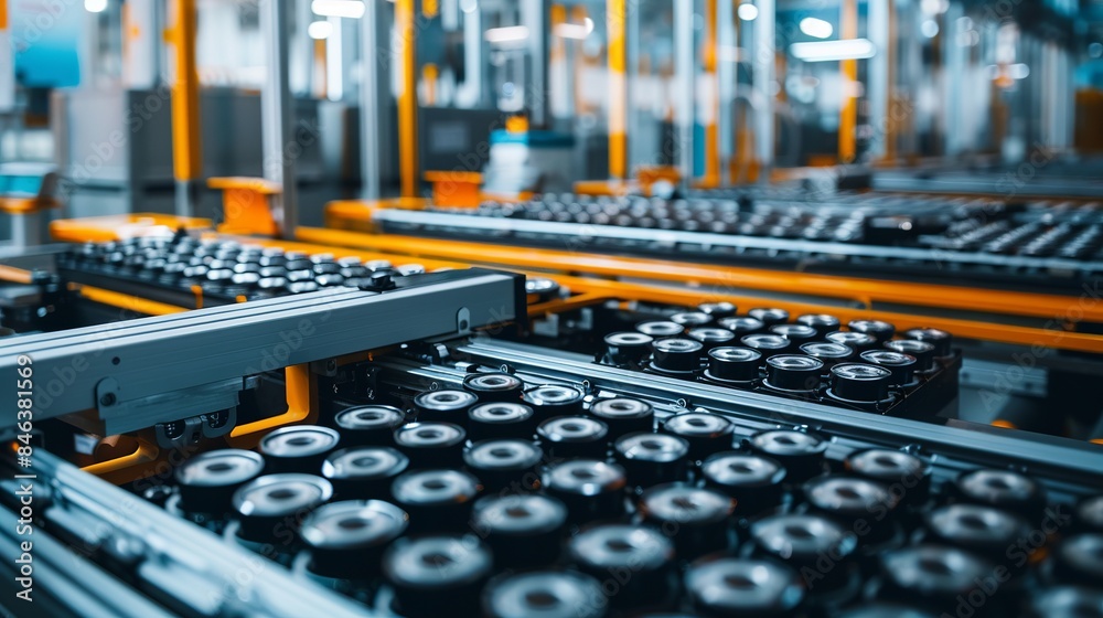 A close-up view of lithium-ion cells used in high-voltage electric vehicle batteries, showcasing the manufacturing process. A close-up view of lithium-ion cells used in high-voltage electric vehicle batteries, showcasing the manufacturing process.