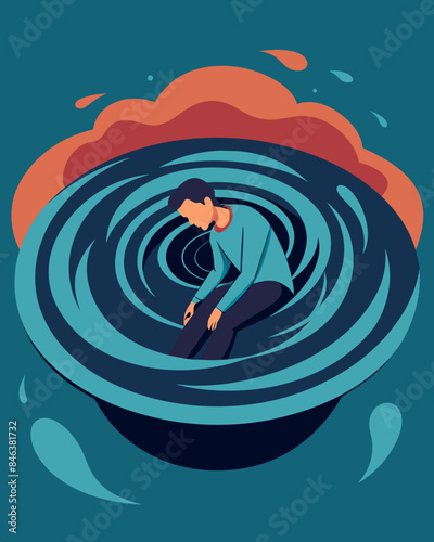 Their mind was like a whirlpool constantly pulling them under with its negative thoughts and emotions leaving them feeling suffocated and overwhelmed.. Vector illustration