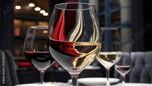 Red and white bordeaux wines served in one of the restaurants in bordeaux reflextion in the glass