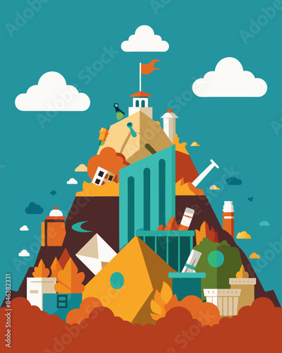 The landfill was a stark reminder of the constant cycle of consumption and waste that society had fallen into.. Vector illustration