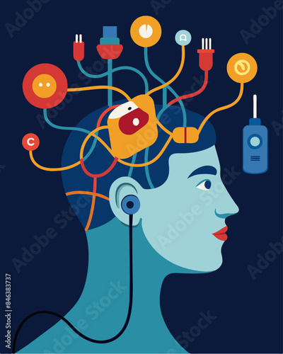 Wires were attached to various parts of their scalp sending a constant stream of information into their brain.. Vector illustration