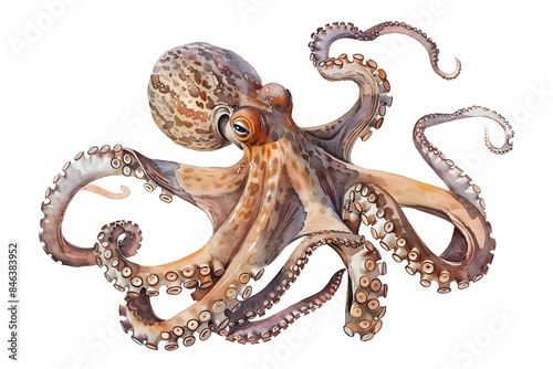 Watercolor Octopus on White Background
