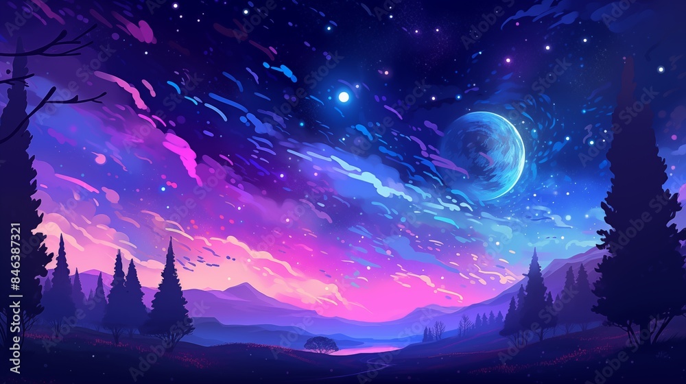 Majestic Night Sky Over a Tranquil Forest Landscape