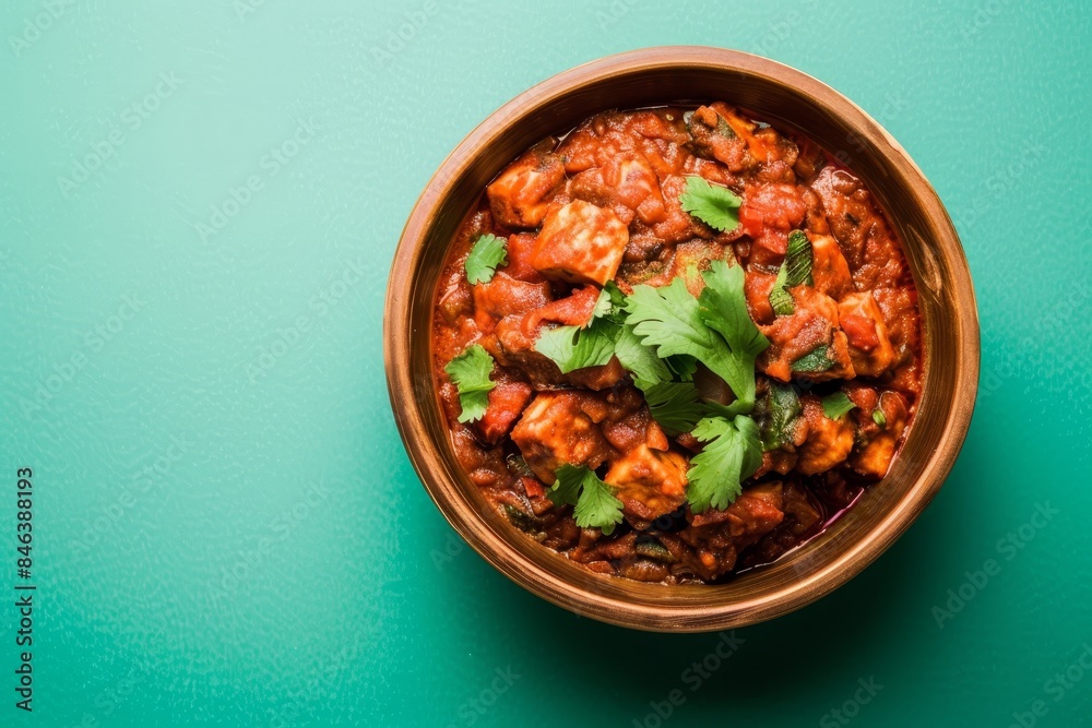 Exquisite Kadai Paneer Delight on Teal Background for Indian Cuisine Lover