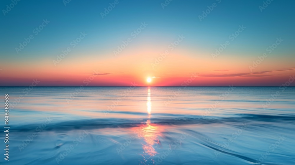 tranquil sunset over a calm ocean, casting a warm glow on the blue water background pattern. tranquil sunset over a calm ocean, casting a warm glow on the blue water background pattern.