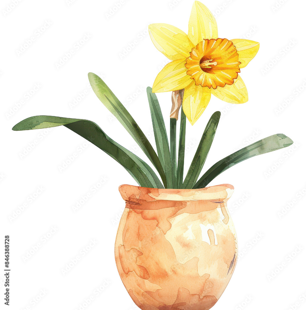Watercolor Daffodil in Pot. Watercolor Daffodil in Pot.