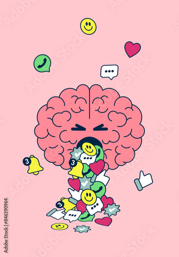 Social Media Detox Concept. Healthy Lifestyle and Digital Detox, Reducing Infoxication, Vector Illustration