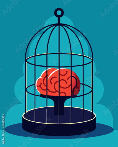 The mind is ped in a steel cage unable to escape the confines of its own limitations.. Vector illustration